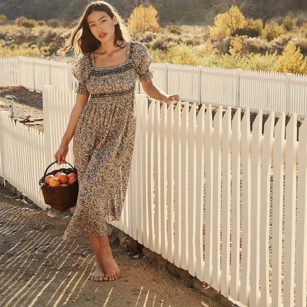 Doen Floral Maxi Dress in Cream and Multicolor